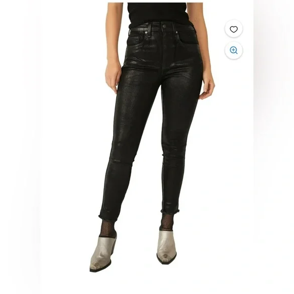 We the Free Phoenix Coated Skinny Jeans in Liquid Black SZ 25 - Picture 3 of 11
